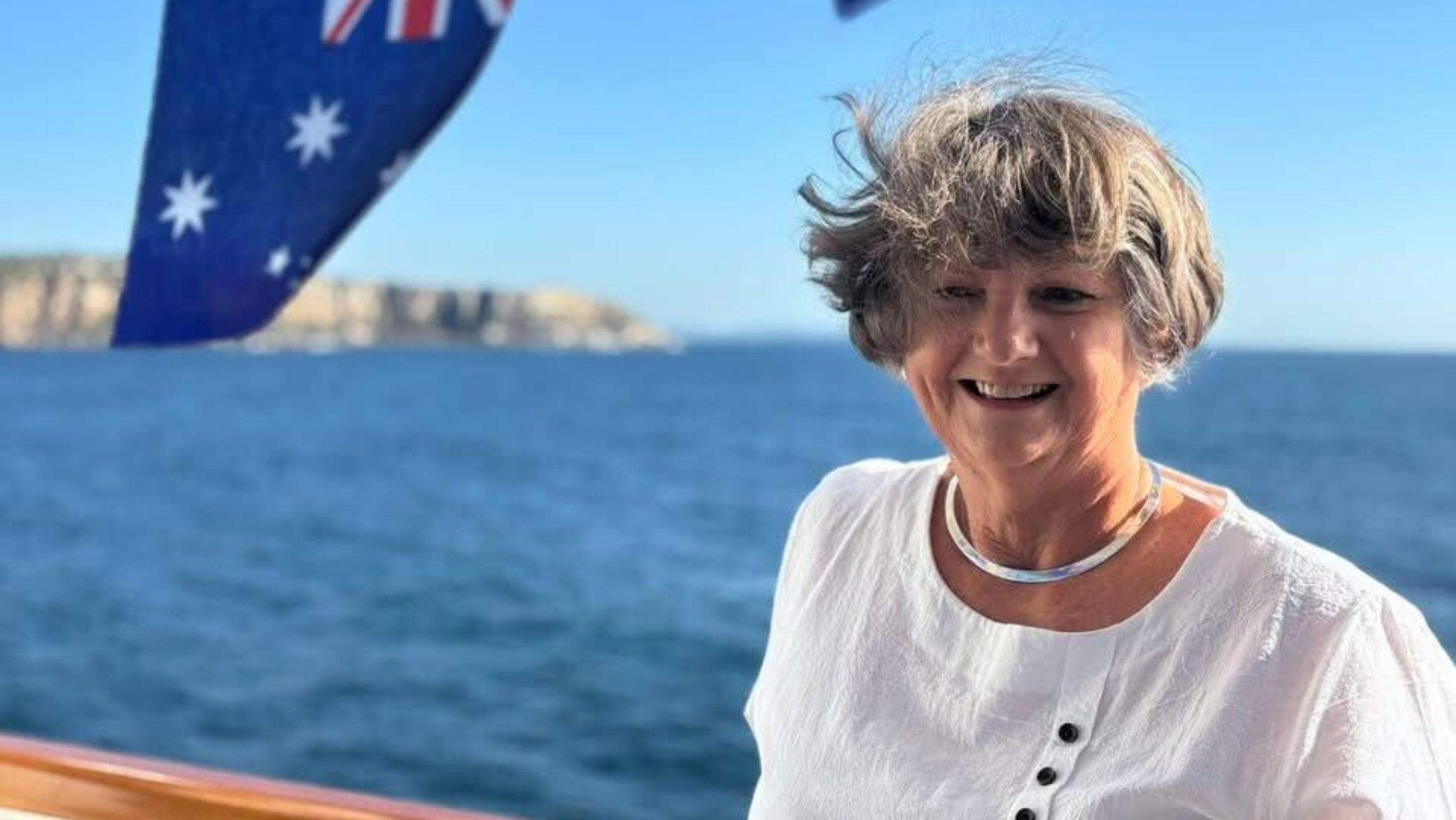 Aussie cruiser Janet Simpson on her decorated balcony