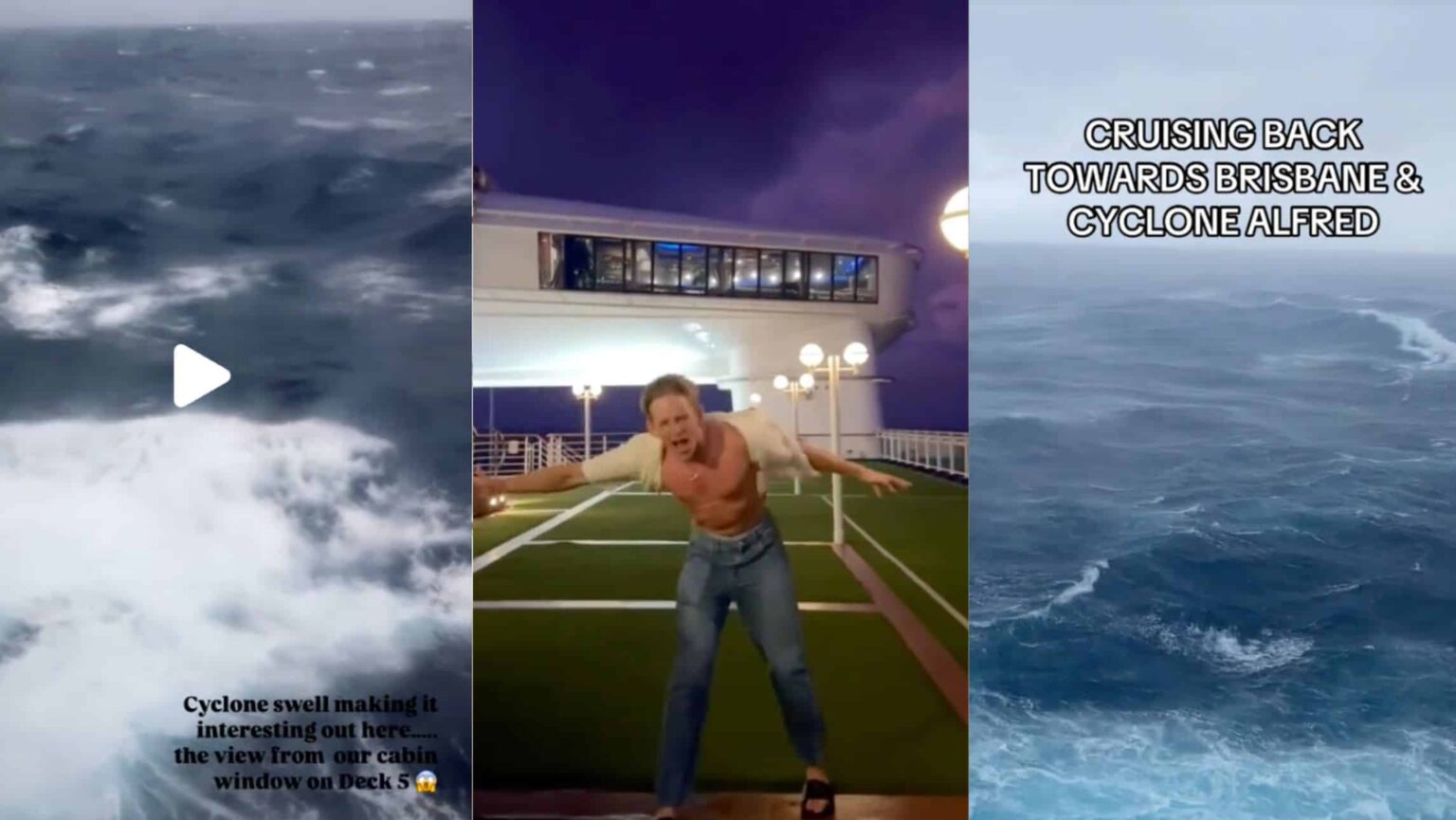 Video emerges of Cyclone Alfred affecting cruise ships