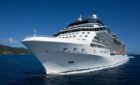 Celebrity Solstice ship in the ocean cruising in front of the camera