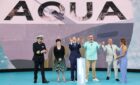 Eric Stonestreet, Emmy Award Winner and godfather to the new Norwegian Aqua™, joins (from left to right) Robert Lundberg, Captain of Norwegian Aqua™; Stella David, NCLH Chairperson of the Board; Harry Sommer, President and CEO of Norwegian Cruise Line Holdings Ltd®; Norwegian Cruise Line® President David J. Herrera; and Allison Hueman, hull artist for Norwegian Aqua™ in Miami to officially name and christen the first ship in the Prima Plus Class.