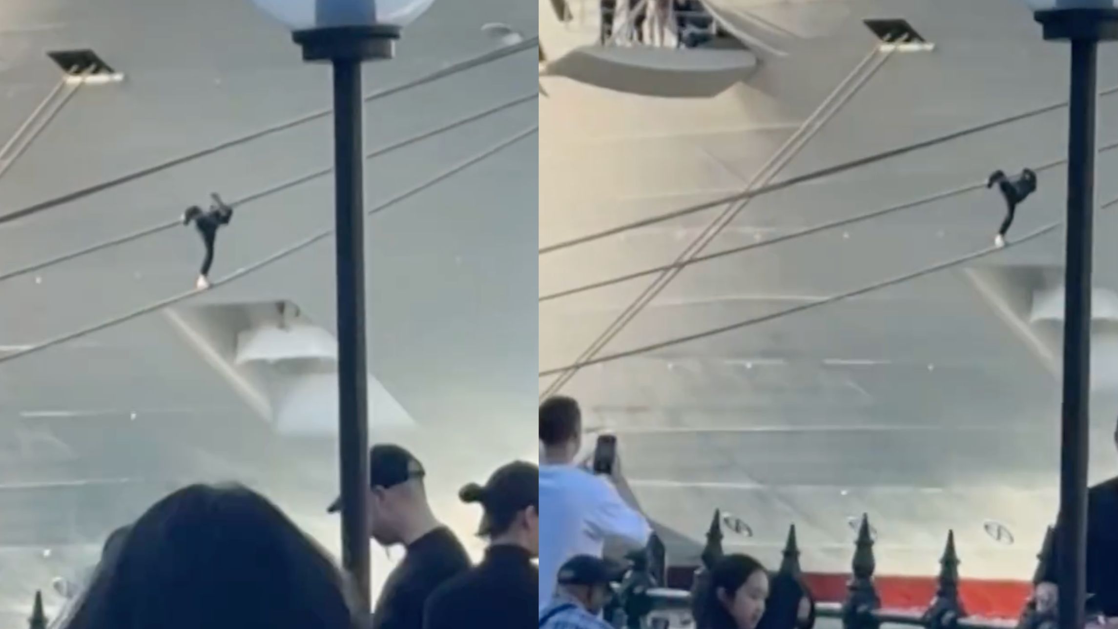 Man trying to climb Carnival Adventure