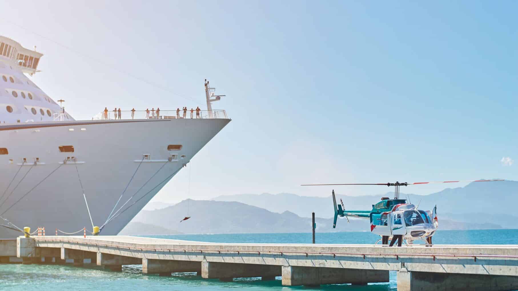 Medical helicopter and cruise ship