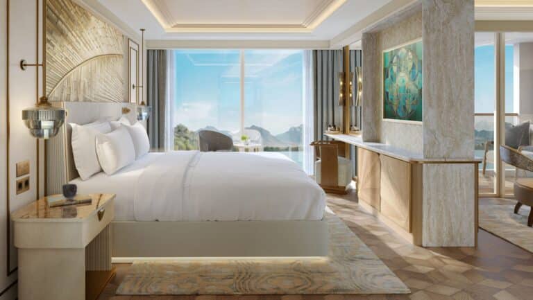 The bedroom inside the Waldorf Astoria Nile river ship