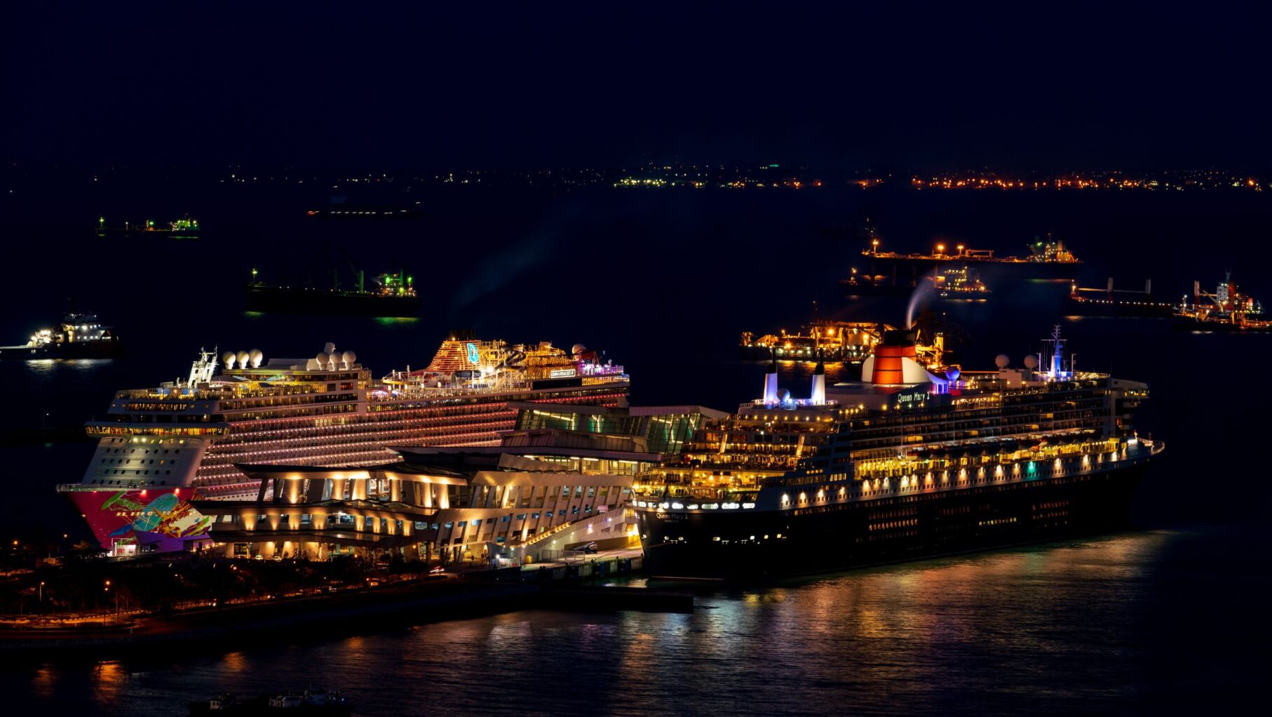 singapore ship at night