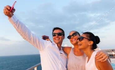 People take selfie on cruise ship