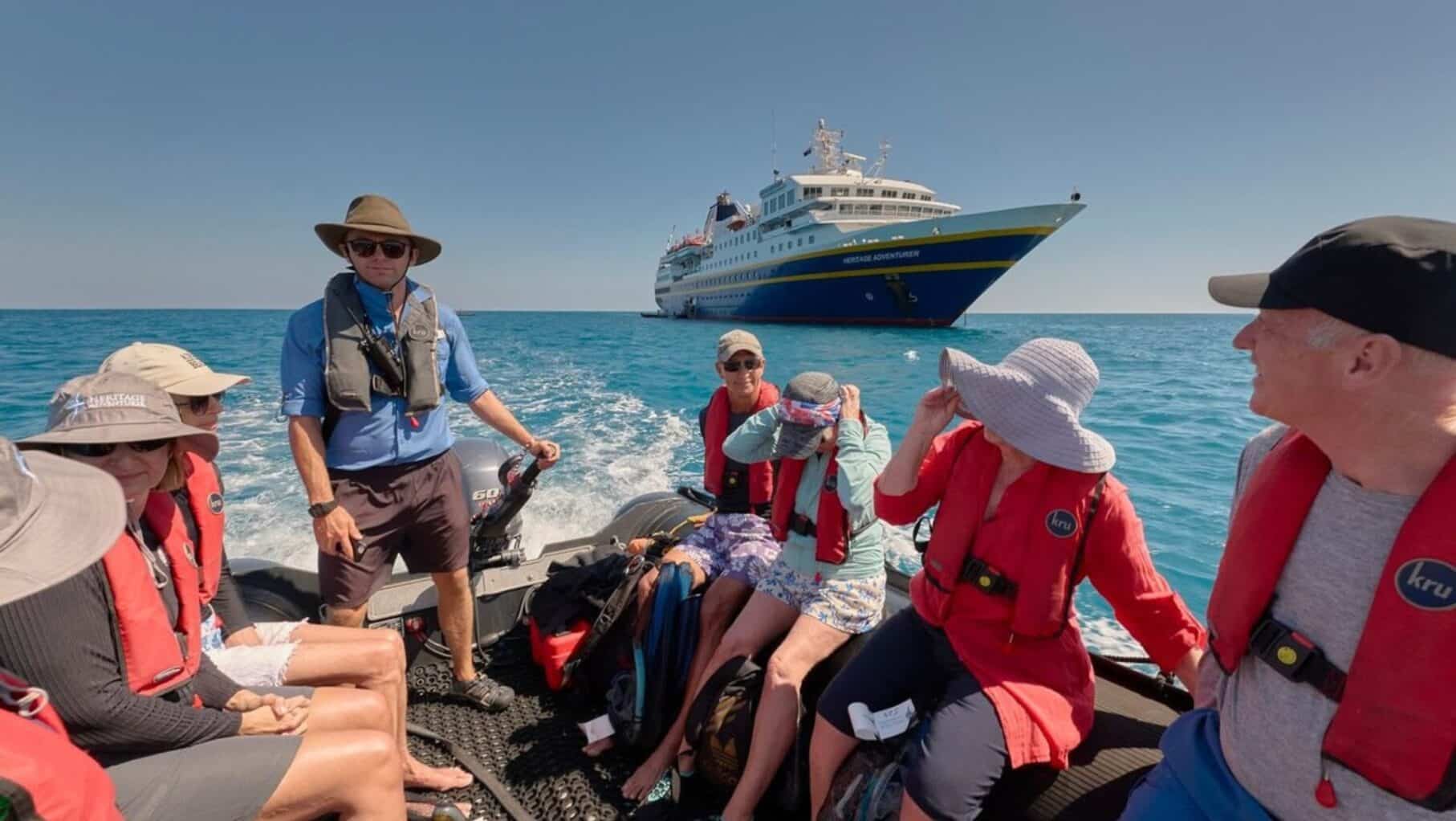 guests travel on tender from heritage adventurer