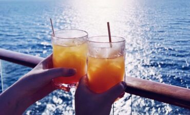 two cocktail drinks on board a cruise ship
