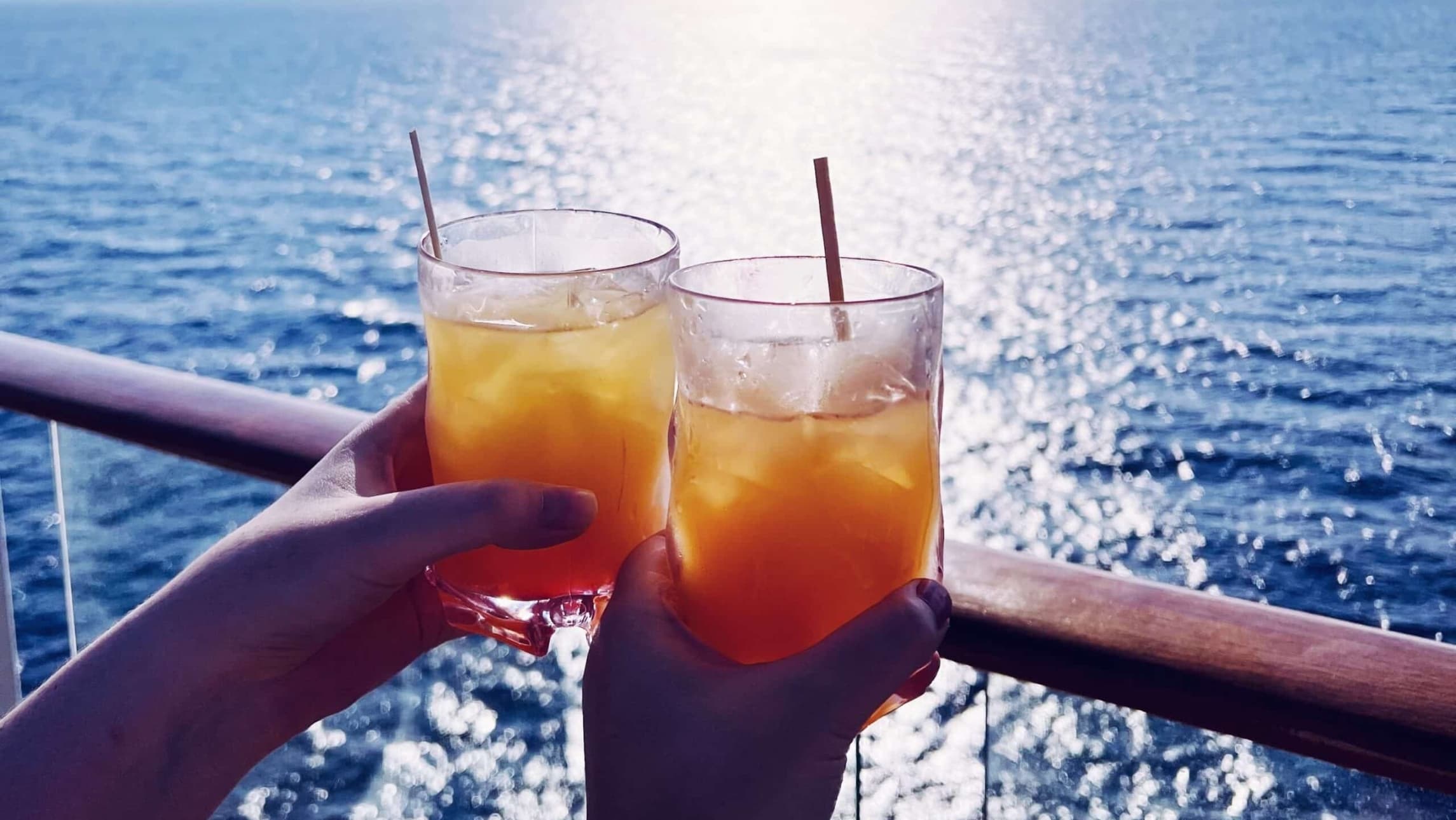 two cocktail drinks on board a cruise ship