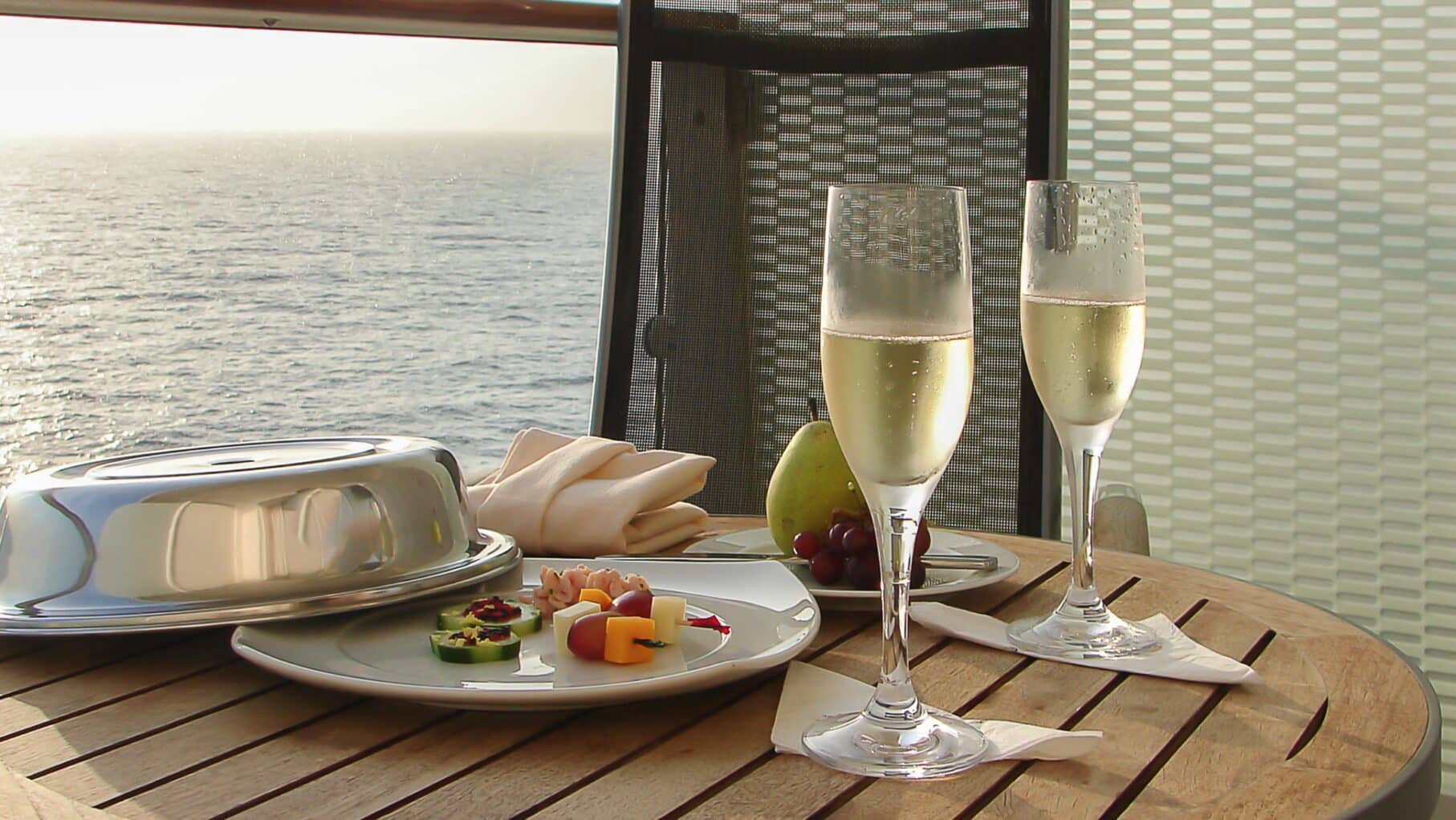 Champagne and snacks on a cruise ship
