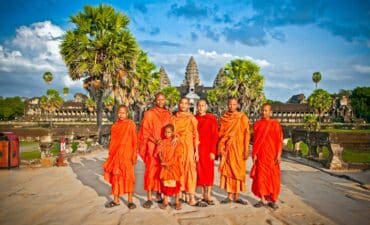 Monks at Angkor Wat in Southeast Asia