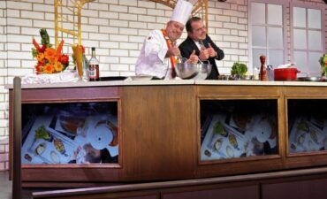 The chefs on Discovery Princess at a cooking demonstration