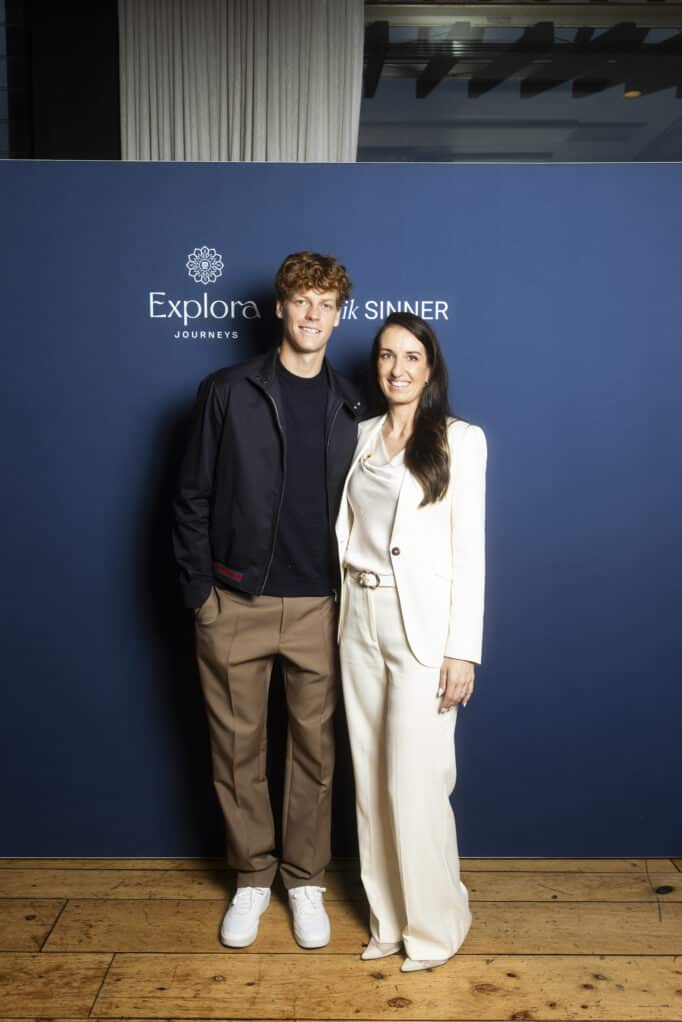 Jannik Sinner and Katrina McAlpine, Managing Director of Explora Journeys AU