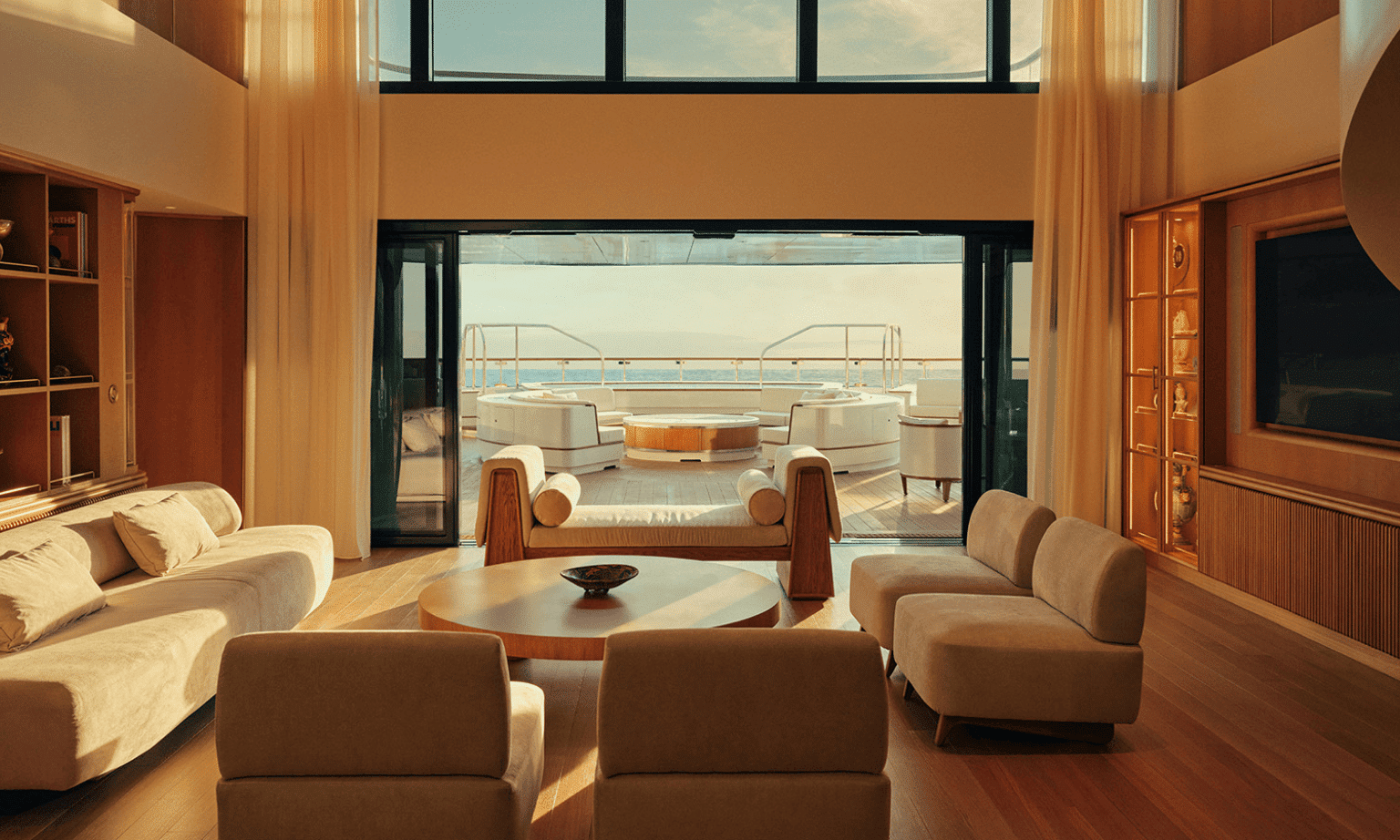 A large lounge room on the Four Seasons luxury yacht Four Seasons 1