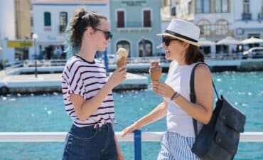 Mother daughter travelling in Europe