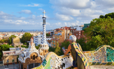 Woman travelling in Park Guell Barcelona
