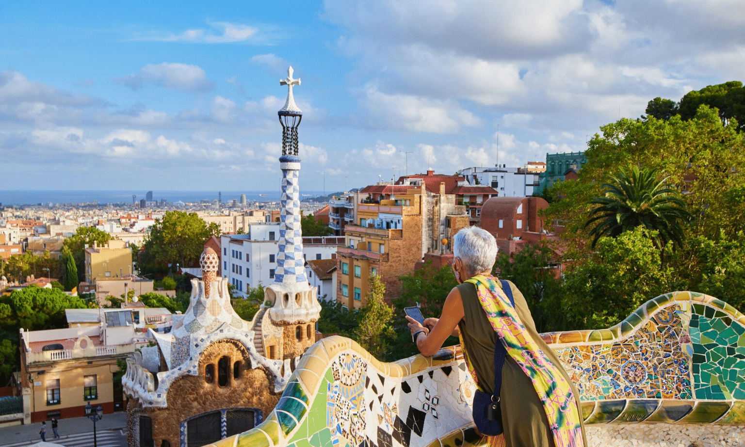 Woman travelling in Park Guell Barcelona