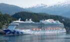 A large cruise ship sails on an Alaska cruise