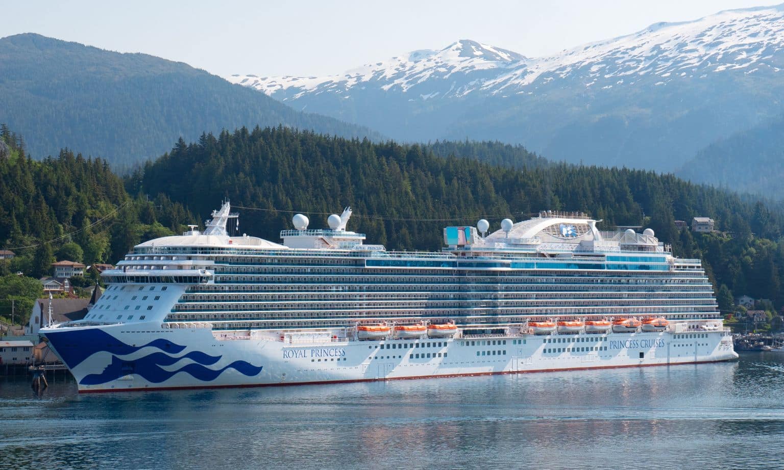 A large cruise ship sails on an Alaska cruise