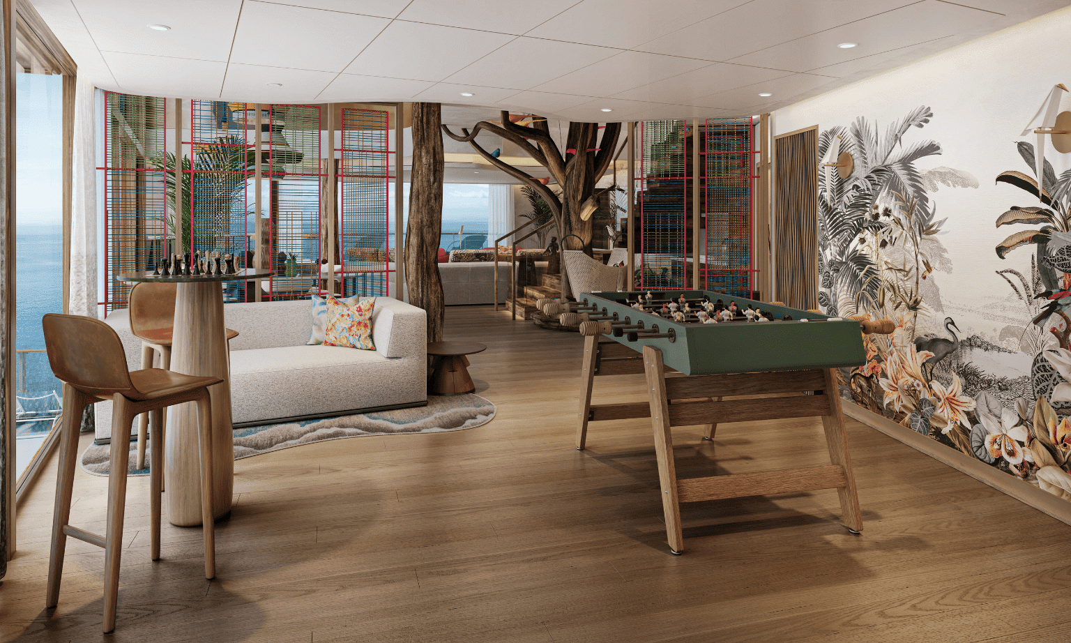 A games room in the treehouse suite on the Hero of the Seas