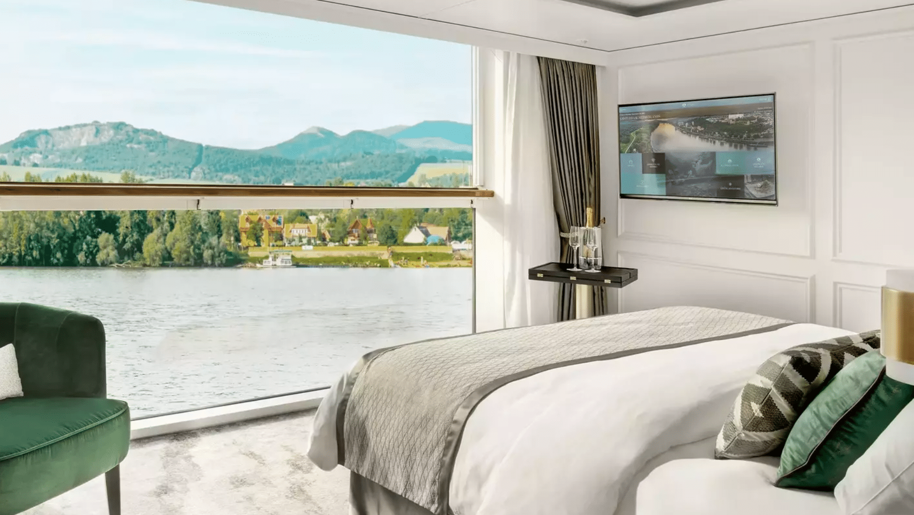 A suite onboard the Riverside Luxury Cruises fleet.