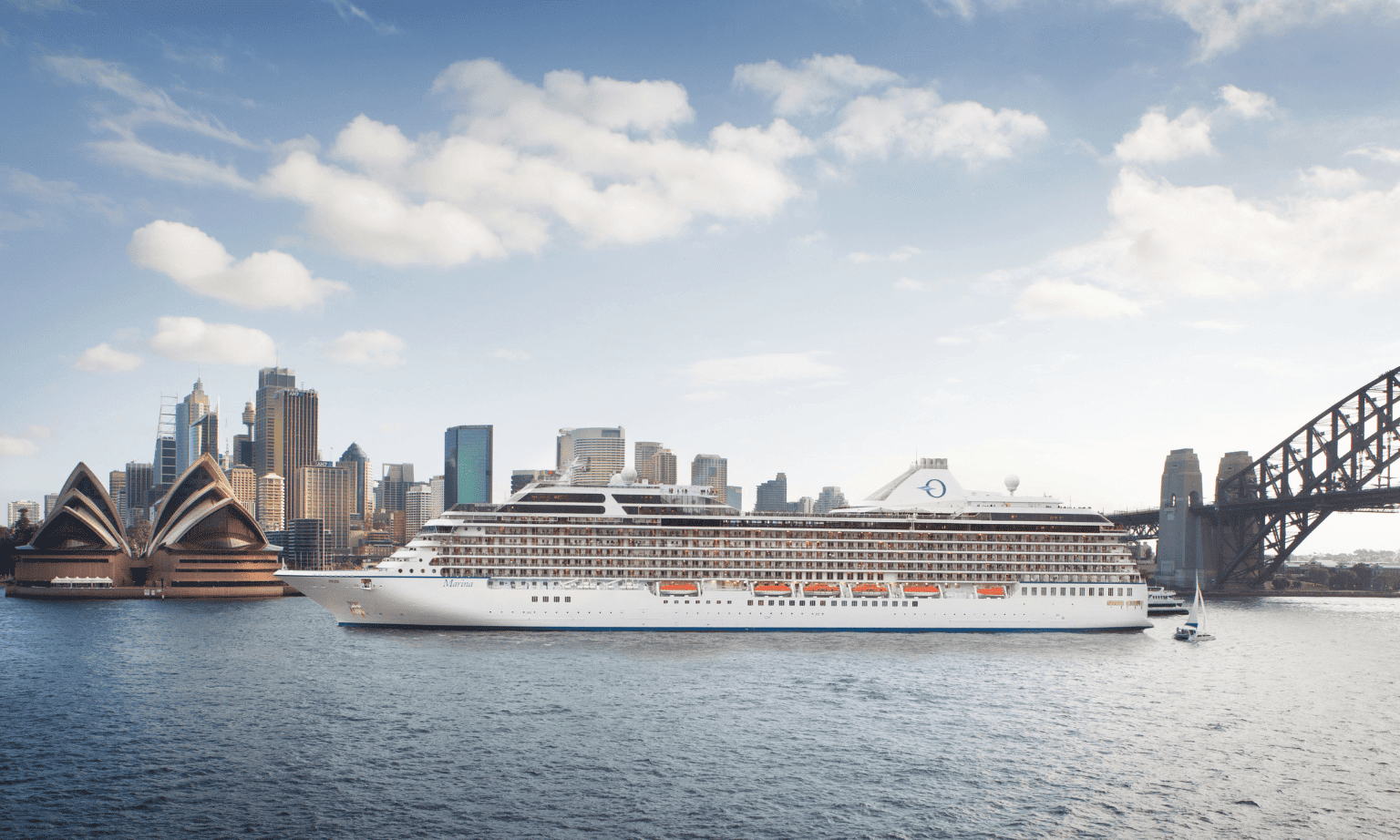 side view of cruise ship oceania marina in sydney harbour