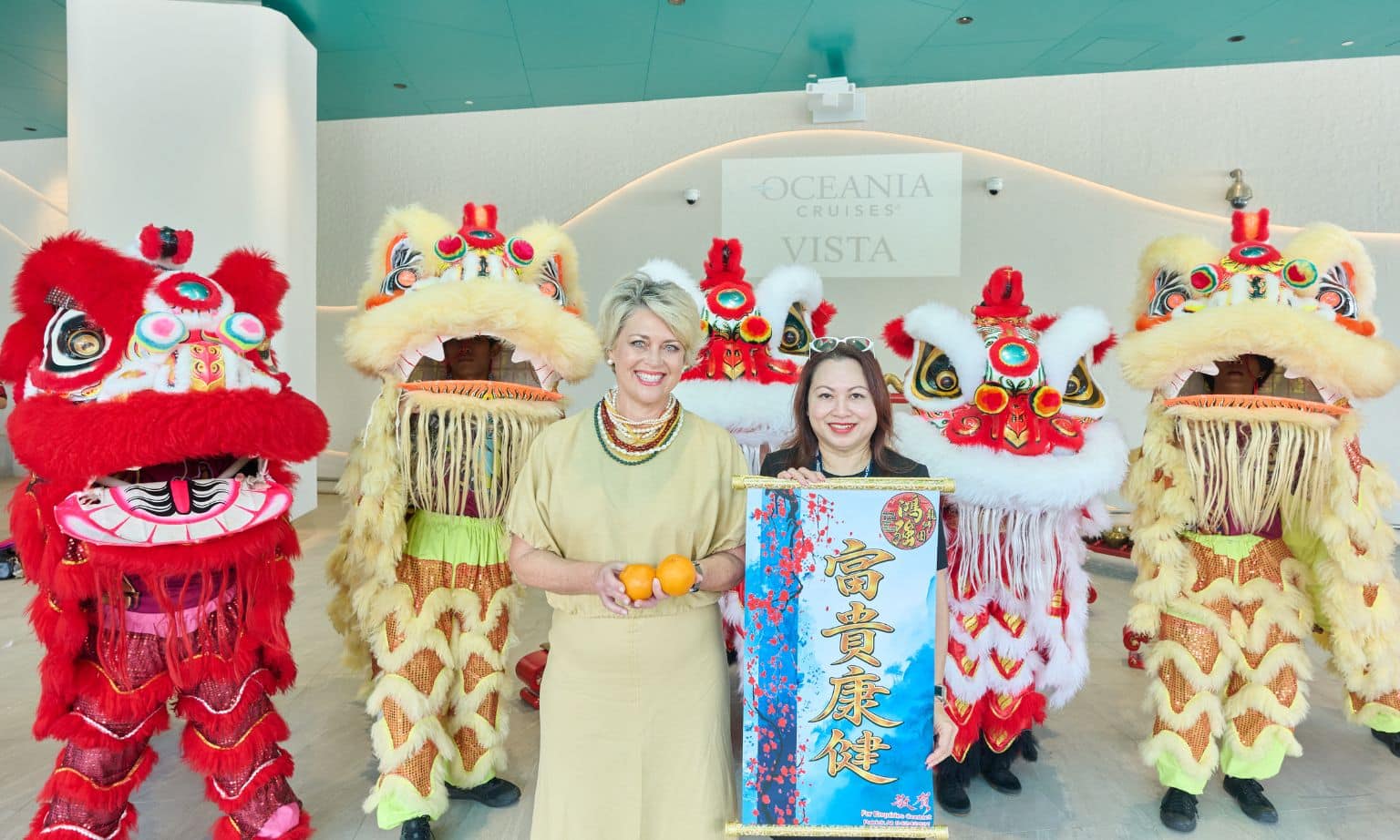 Oceania Vista visit to Singapore - Lisa Pile, Vice President (left)