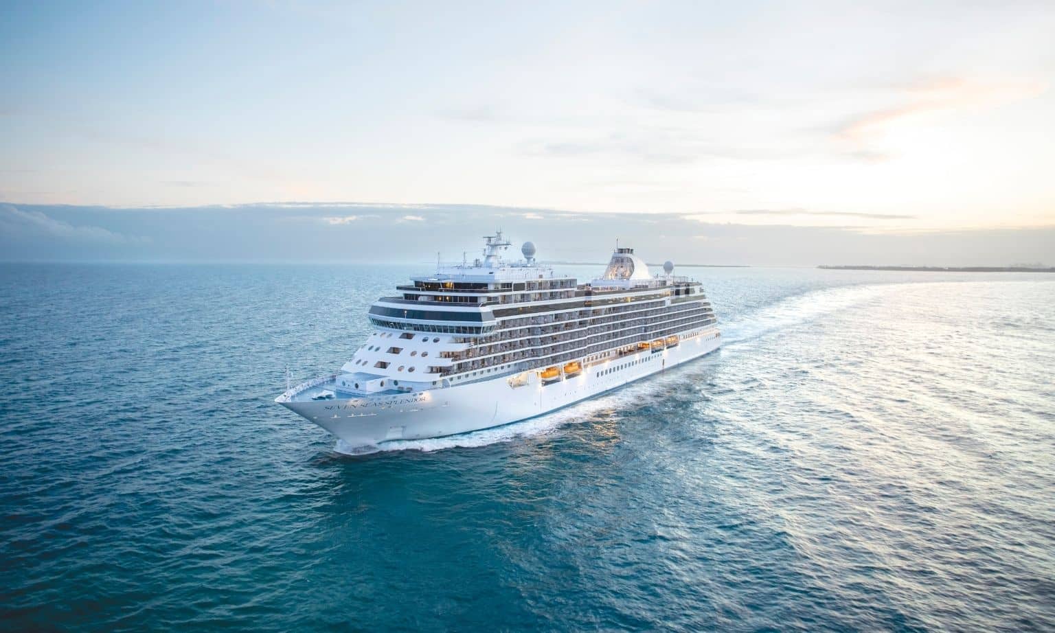 A large cruise ship on the open ocean