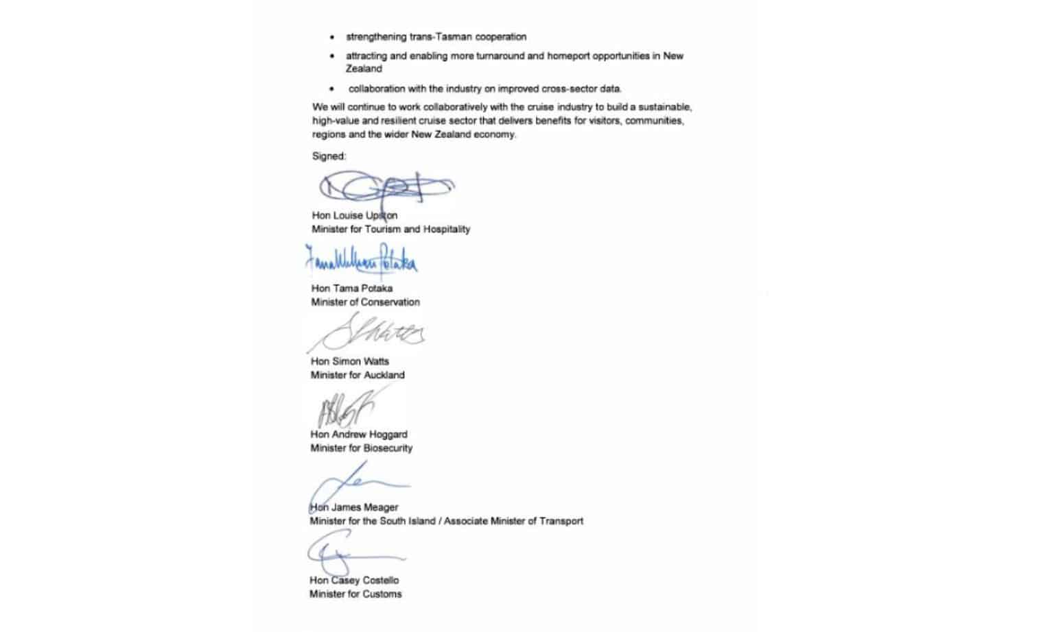 New Zealand ministers statement