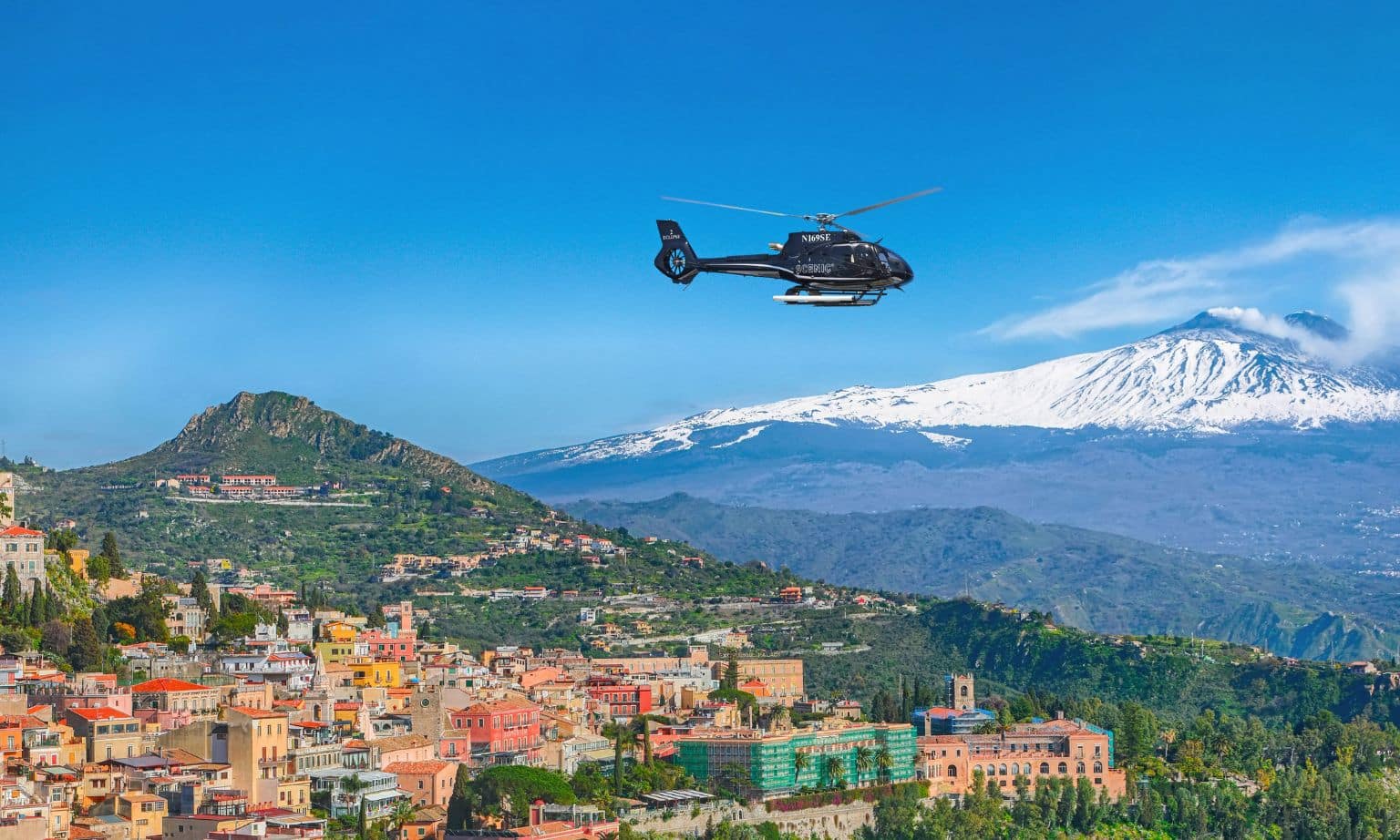 Scenic helicopter over Mount Etna in Italy